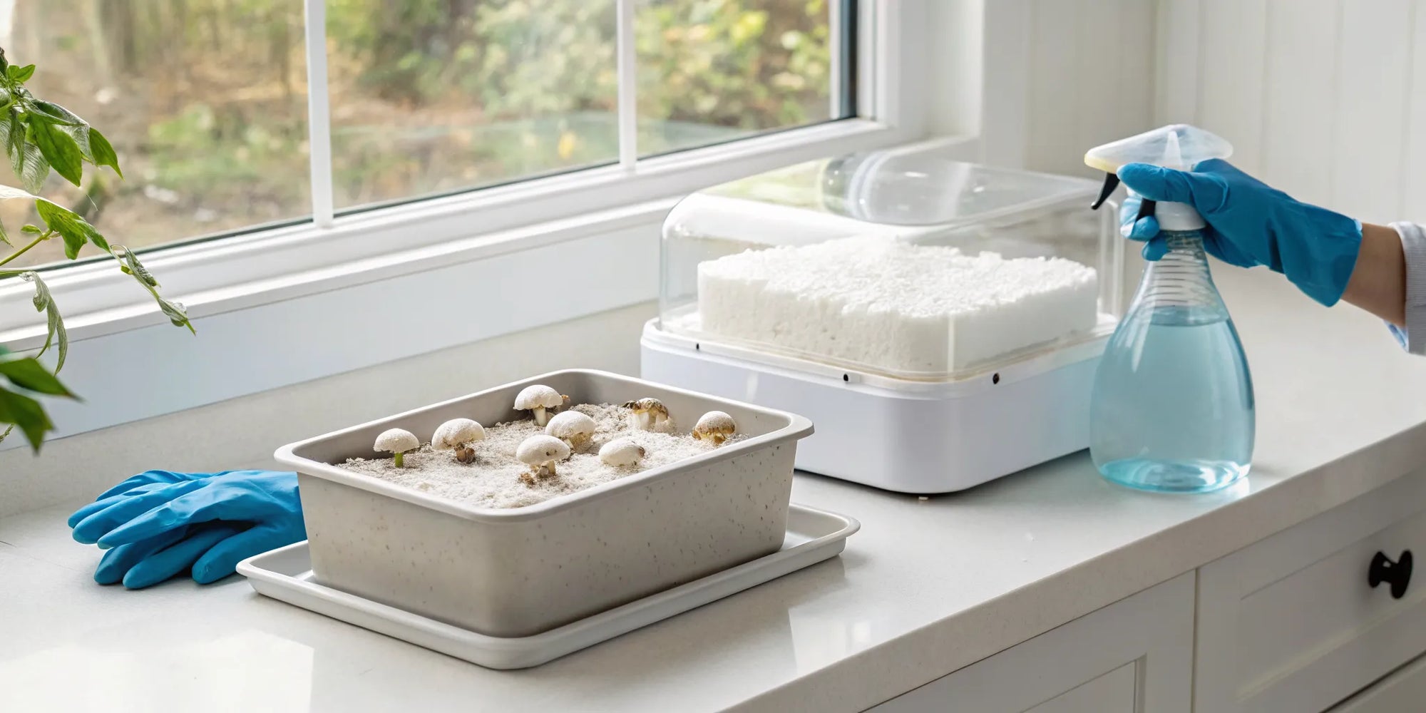 How to use a mushroom grow kit with a substrate block and water sprayer.