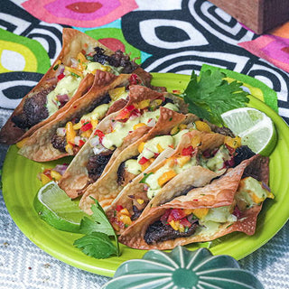 Turnip Vegan's Jerk Lion's Mane Mushroom Wonton Tacos Recipe