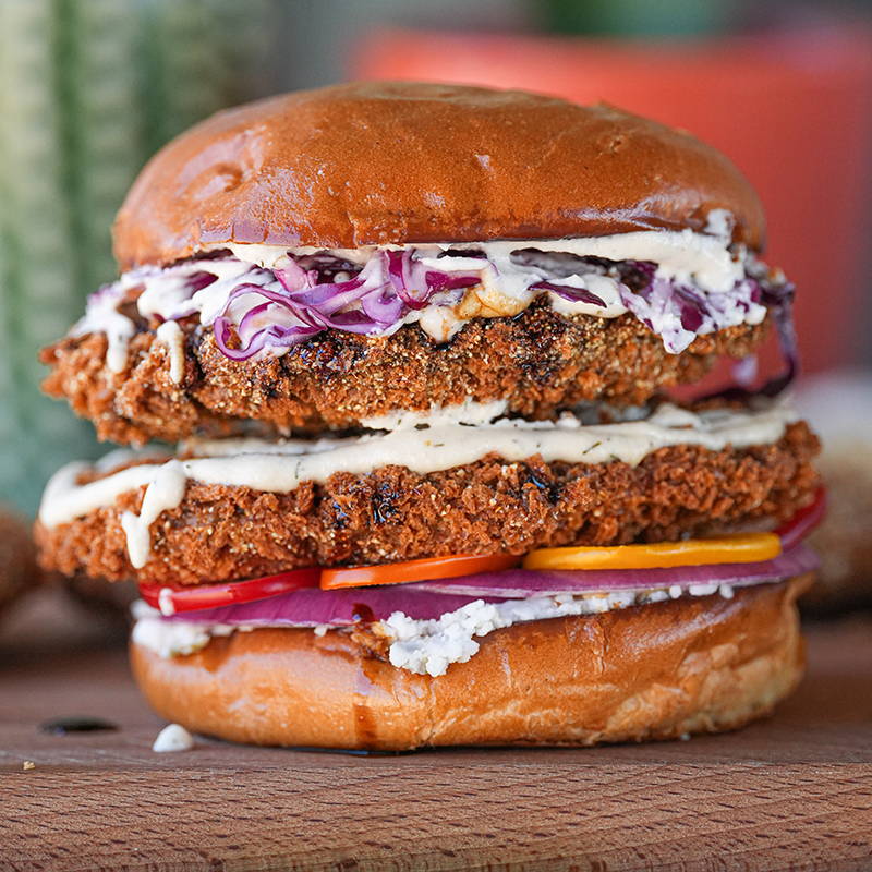 Mediterranean Pink Oyster Mushroom Fish(less) Sandwich by Turnip Vegan