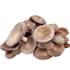 A pile of fresh shiitake mushrooms with light brown caps and visible gills, arranged on a white background.