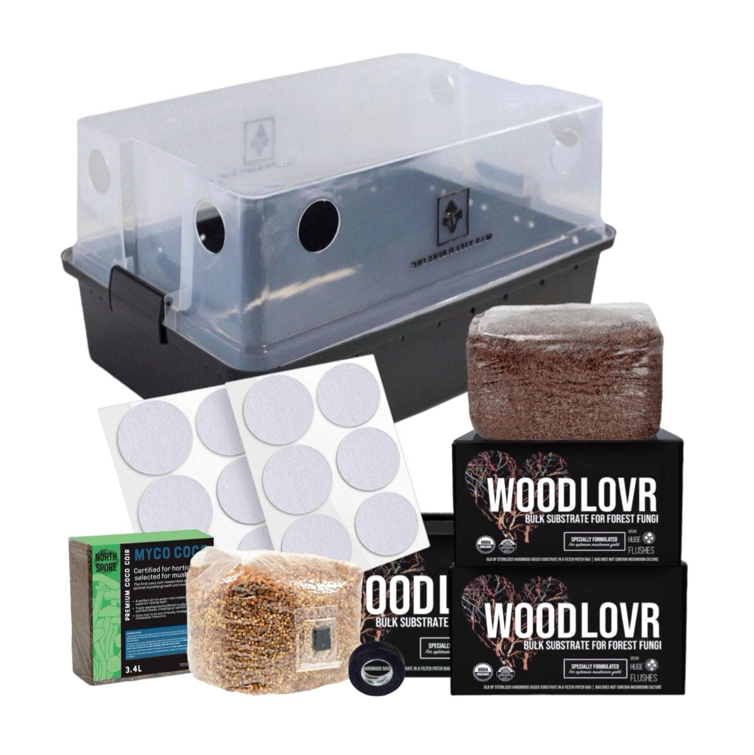 willinckii omg × cotton cloud mix spore Wood Lovr Complete Monotub Mushroom Grow Kit | North Spore