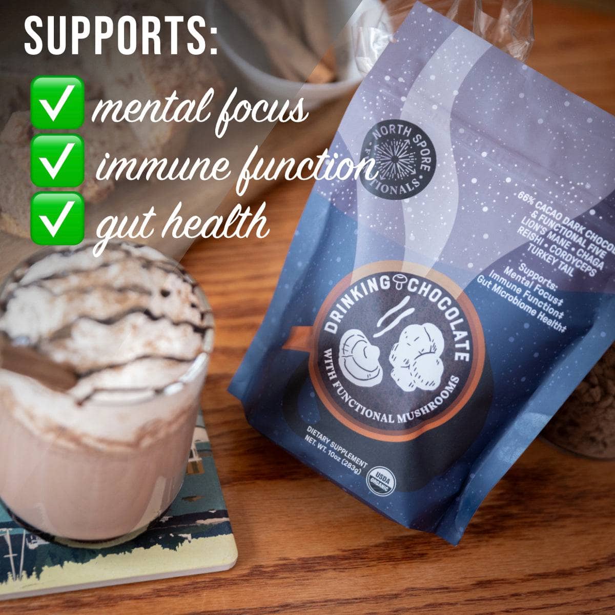 Wellness Supplements Drinking Chocolate with Functional Mushrooms