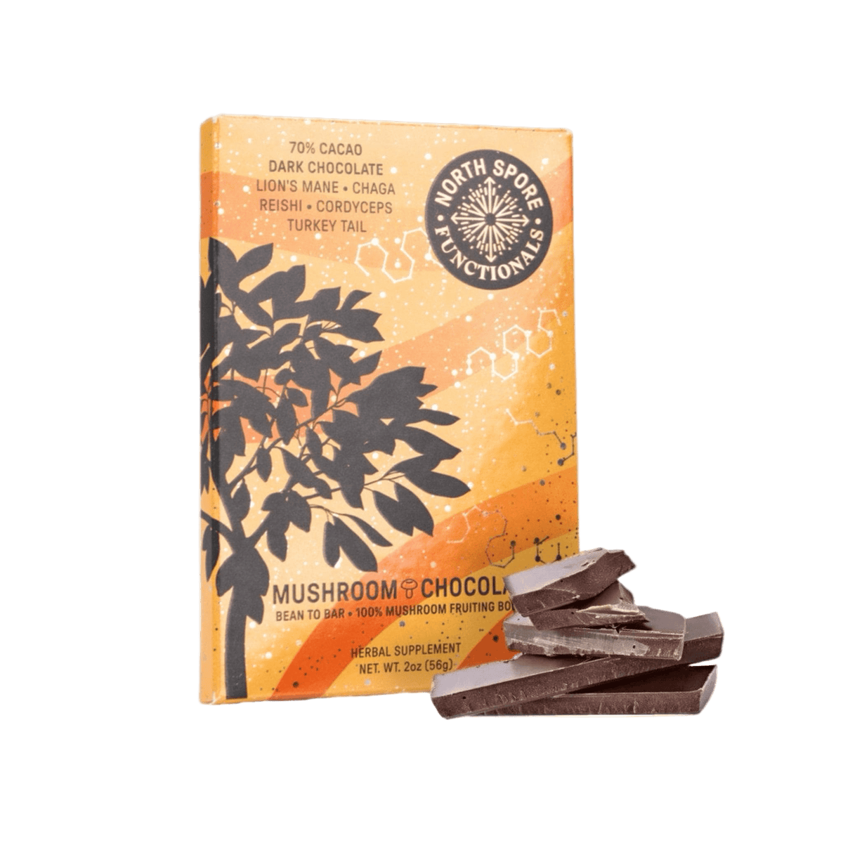 Wellness Supplements Functional 5 Mushroom Blend 70% Dark Chocolate Bar