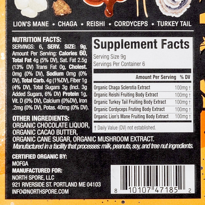 Wellness Supplements Functional 5 Mushroom Blend 70% Dark Chocolate Bar